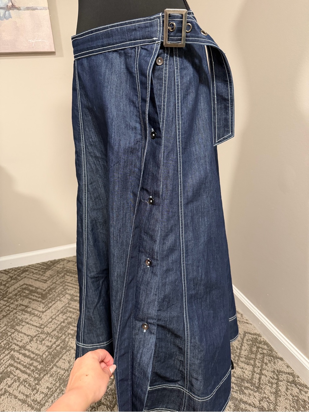 Pilcro Side-Slit Denim A-Line Midi Skirt - Picture 8 of 13